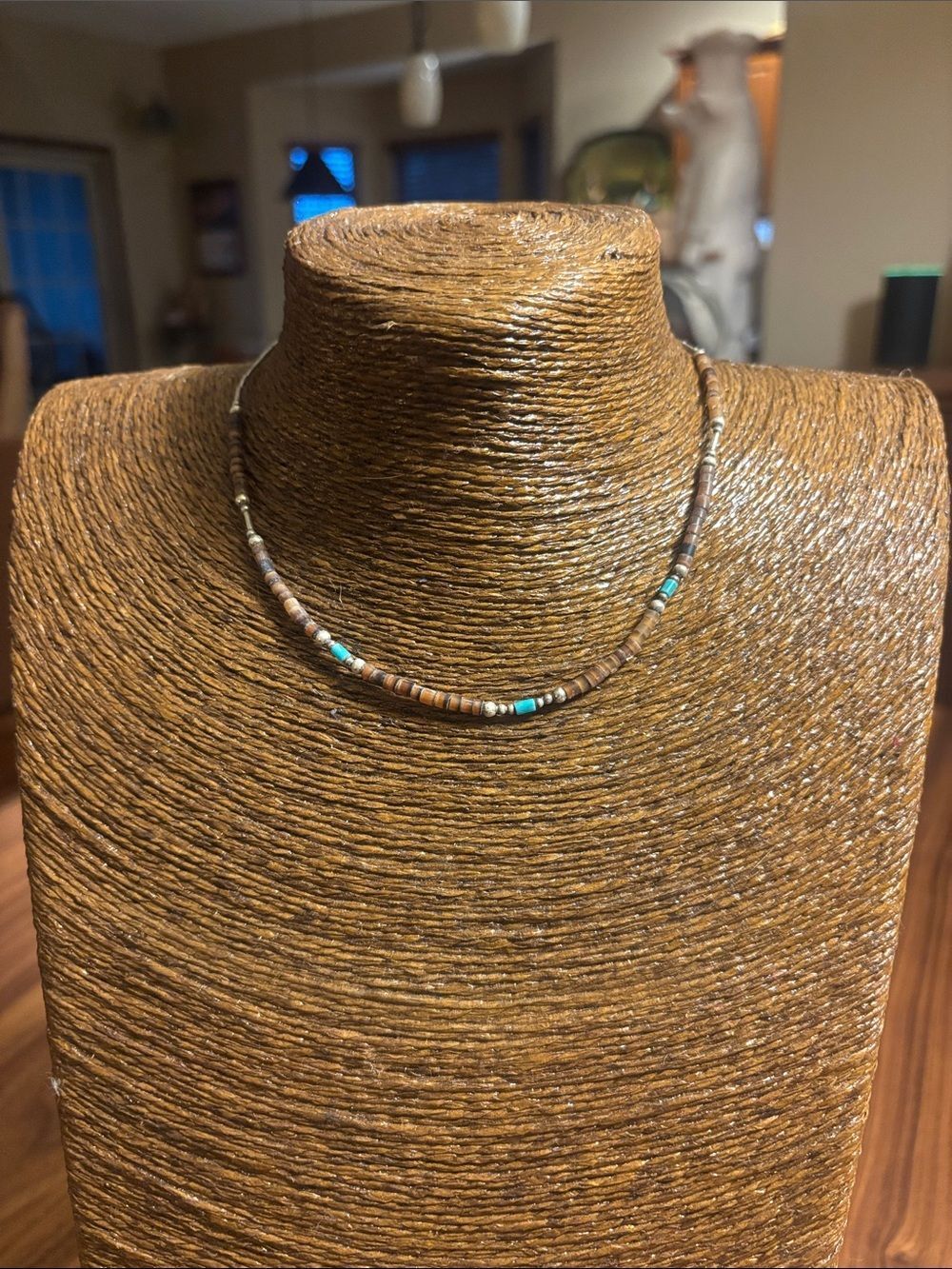 Vintage Liquid Sterling Silver, Turquoise and Shell Necklace - 15” long